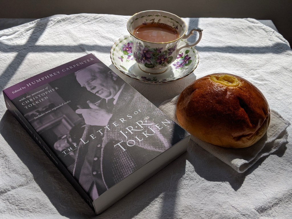 Teacup, bun, and Letters of JRR Tolkien