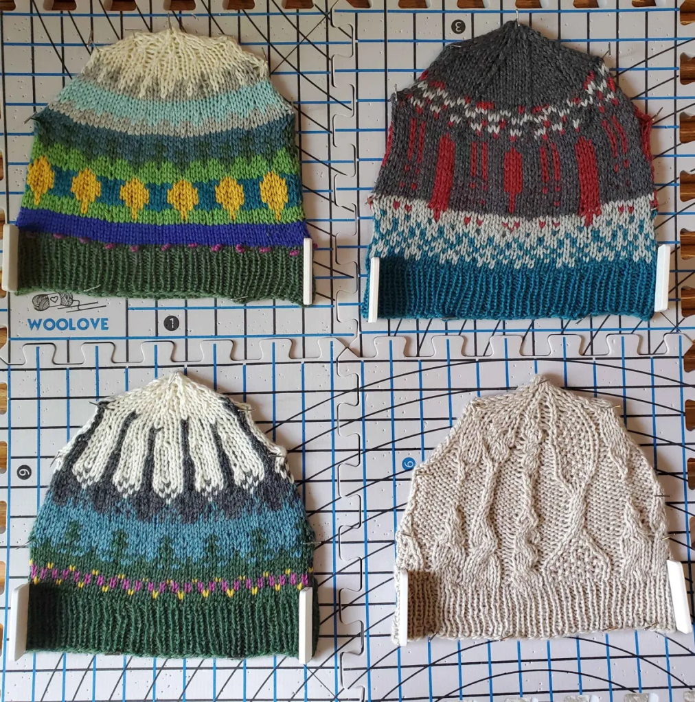 Just a few of the many knit hats Nicole made and distributed to the group at Yule 2024!